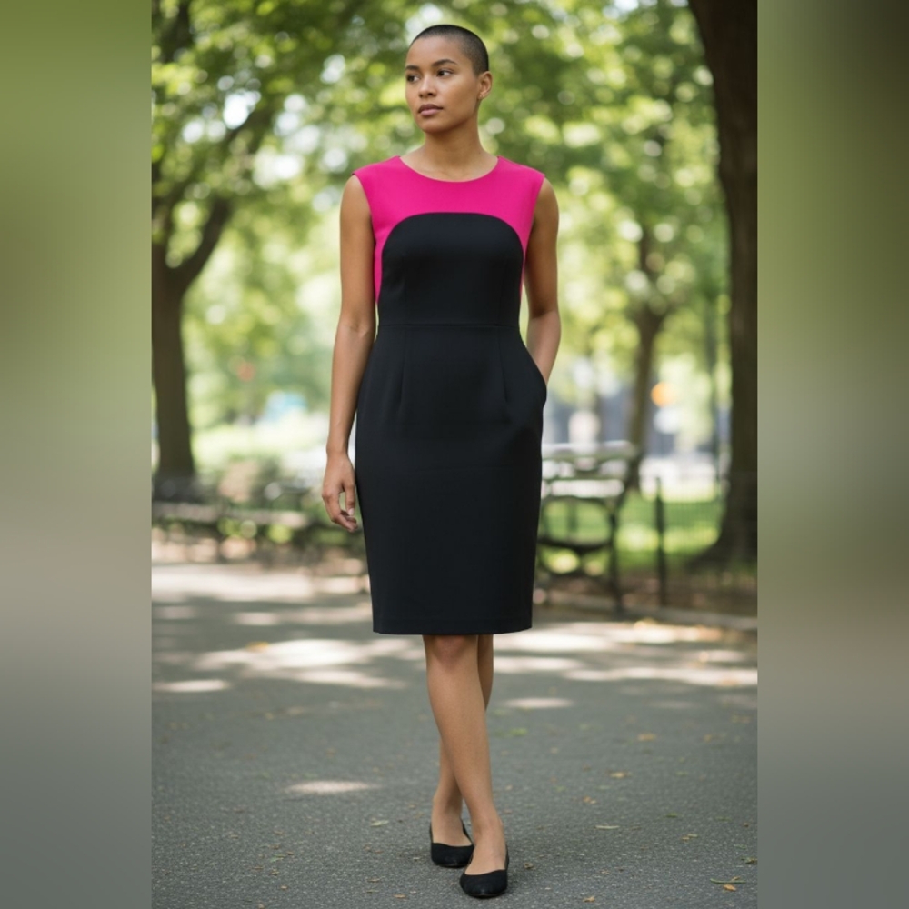 CALVIN KLEIN Elegant Black and Pink Dress SIZE 10
